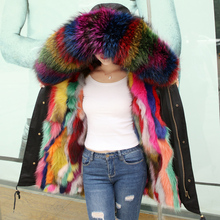 Женская куртка с мехом енота на капюшоне, Зимняя парка с подкладкой, 2020 2024 - купить недорого
