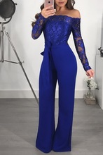 Sexy Elegant Off Shoulder Floral Embroidery Long Jumpsuit Women Sheer Long Sleeve Fitted Romper Wide Leg Pants Macacao Feminino 2024 - buy cheap