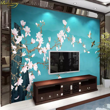 beibehang Custom wallpaper new Chinese style hand-painted magnolia flower pen flower bird background wall painting 3d wallpaper 2024 - buy cheap