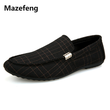 Mazefeng sapato casual masculino de lona, calçado com estampa gingham, moda primavera outono 2018, estilo britânico 2024 - compre barato