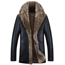 Large size 5XL Men's Plus velvetThick Raccoon Collar Artificial Leather 2018 Winter Artificial Fur Men's Casual Fur one fur 2024 - buy cheap