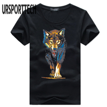 URSPORTTECH-camisetas de algodón con estampado 3D de lobo para hombre, camisa de manga corta con cuello redondo, de gran tamaño, 4XL, 5XL, novedad de verano 2024 - compra barato