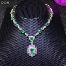 Natural green emerald gem necklace 925 sterling silver natural gemstone necklace luxury Flower peony round woman gift jewelry 2024 - buy cheap