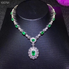 Collar de GEMA de Esmeralda verde Natural, Plata de Ley 925, collar de piedras preciosas naturales, joyería de regalo redonda de lujo de peonía de flor para mujer 2024 - compra barato