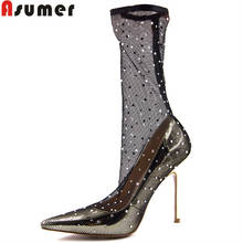 ASUMER 2020 fashion sexy prom shoes woman pointed toe super thin high heels shoes rhinestone mesh pumps women shoes size 34-43 2024 - buy cheap