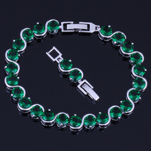 Bom-olhando redondo verde zircônia cúbica prata chapeado link chain pulseira 18cm 20cm v0216 2024 - compre barato