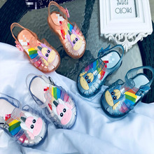 Новинка 2019 года; детская обувь melissa; брендовая прозрачная обувь с радужной подошвой для маленьких девочек; летняя прозрачная обувь для малышей; обувь с единорогом; SH19073 2024 - купить недорого