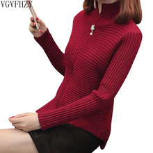 Suéter feminino de lã grossa, pulôver de malha, gola alta, de manga comprida, novo, outono e inverno 2018 2024 - compre barato