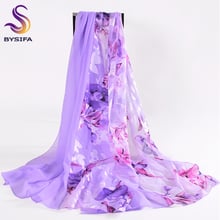 Женская шифоновая шаль [BYSIFA], фиолетовая длинная шаль с цветочным рисунком в стиле пэчворк, Пляжная шаль 180*80 см для осени и зимы 2024 - купить недорого