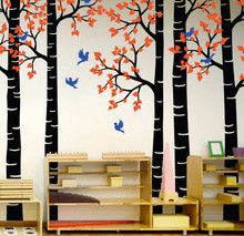Модные Стиль Дети Детская спальня Милая декоративная настенная наклейка в детскую большое дерево с Летящие птицы с принтом в виде березовых деревьев винил DecalT-12 2024 - купить недорого