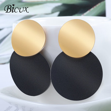 BICUX Fashion Simple Round Metal Dangle Drop Earrings for Women Girl Korean Style Smooth Gold Black Splice Femme Earring Jewelry 2024 - buy cheap