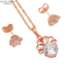 rose gold Tone Zircon Multicolor Crystal Jewelry Sets Earrings Necklace pendant for women Fashion Jewelry JS369 2024 - купить недорого