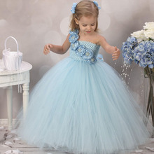 Vestido azul de menina, vestido tutu casual de flores para meninas, roupa para performance em aniversário, casamento, tamanho 2 a 10 anos 2024 - compre barato
