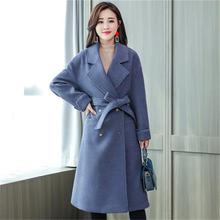 2019 popular coat autumn and winter fashion woolen long section long-sleeved waist temperament solid color woolen coat ladies 2024 - buy cheap