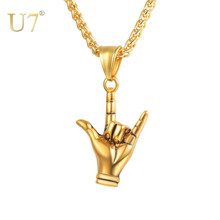 U7 новый бренд рок-ролл, кулон с надписью «I LOVE YOU», ожерелье для мужчин, подарки, ювелирные изделия из нержавеющей стали, ожерелья в стиле хип-хоп, P1167 2024 - купить недорого