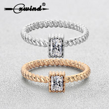 Кольцо скрученное Cxwind для женщин, милое геометрическое квадратное кристаллическое женское кольцо на палец, Свадебная и вечерняя бижутерия 2024 - купить недорого