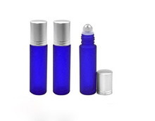 Gran oferta, botella de vidrio de 10ml de aceite esencial, botella de rodillo de vidrio esmerilado azul de 1/3 oz, vial de rodillo de perfume azul cobalto de 10cc 2024 - compra barato