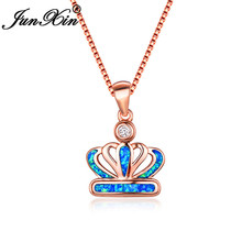 Junxin-colar feminino com pingente de coroa, branco, azul, de opala de fogo, ouro rosa, com zircônio, pedra de aniversário, gargantilha de casamento 2024 - compre barato
