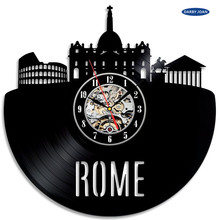 Relógio de vinil artesanal de cidade roma, decoração para parede do quarto, visão marcador saat 2024 - compre barato