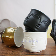 Скандинавская керамика, креативное человеческое лицо, многогранная ваза для цветов, Золотая Цветочная композиция, украшение для дома, аксессуары для хранения 2024 - купить недорого