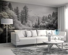 Papel de parede personalizado, sala de estar, quarto, fresca, nórdico, preto e branco, floresta, lago, plano de fundo, mural de parede, 3d, beibehang 2024 - compre barato