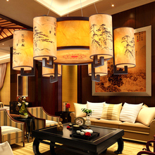 Lustre redondo de madeira chinês, luminária moderna para sala de estar, luzes de pele de carneiro, restaurante, estudo, quarto, lâmpada de suspensão 2024 - compre barato