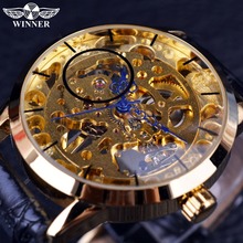 Winner-Reloj de pulsera para hombre, accesorio masculino con esqueleto de manos azules transparentes, de diseño dorado, mecánico, de lujo 2024 - compra barato