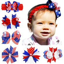 4th of July Baby Girls Hair Bows Alligator Clip Hair Accessories American Flag Striped Hair Band Kids Patriotic Bow Headbands 2024 - buy cheap