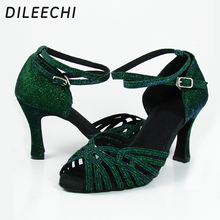 DILEECHI new Green flash Latin dance shoes adult women's Ballroom dancing shoes Samba shoes Sandals for  Ladies Heels 6cm 5cm 2024 - buy cheap