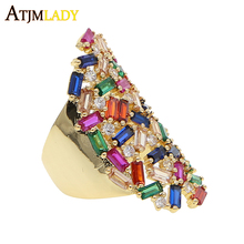 drop shipping Baguette rainbow cz green red blue stone jewelry for women party wedding colorful luxury vermeil cocktail ring 2024 - buy cheap