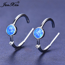 Fashion Boho Female Small Round Hoop Earrings Silver Color Wedding Jewelry White Blue Fire Opal Stone Earrings For Women 2024 - buy cheap