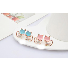 Grace Jun Korea Style Fashion Rhinestone Opal Small Cat Clip on Earrings for Girls Party Wedding Luxury Without Pierced Earrings 2024 - buy cheap