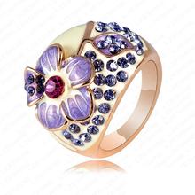AENINE Vintage Purple Rhinestone Flower Rings Jewelry Gold-color CZ Crystal Element Trendy Rings For Women Anillos Ri-HQ0015 2024 - buy cheap