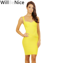 WillBeNice-vestido ceñido clásico para mujer, vestido ceñido con escote Corazón y tirantes finos, color amarillo, Sexy, para fiesta, 2019 2024 - compra barato