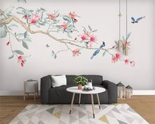 Beibehang tamanho Personalizado parede papers home decor novo Chinês mão-pintado flores e pássaros caneta plum decoração pintura papel de parede 2024 - compre barato