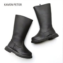 2018 Motorcycle boots kids Knee High boots children black boots girls winter shoes microfiber leather soft sole boys snow shoes 2024 - buy cheap