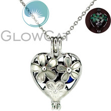 Green Luminous Flower Heart Beads Pearl Cage Locket Pendant Perfume Diffuser Glow in Dark Necklace KK1029 2024 - buy cheap