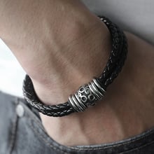 Mens 3 Strands Braided Leather Bracelet  Jewelry Stainless Steel Magnetic Clasps Black Leather Bracelets For Men HDLB105 2024 - buy cheap