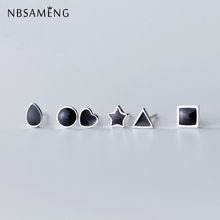 NBSAMENG-pendientes de plata de ley 100% para hombre y mujer, pequeños y clásicos, cuadrados, redondos, con forma de corazón, regalo de joyería, 925 2024 - compra barato