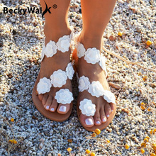 2021 New Summer Ladies Shoes Women Sandals White Flowers Flat Sandals Women Bohemian Casual Beach Shoes for Woman 42 43 WSH3390 2024 - buy cheap