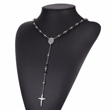Collar de rosarios cuentas y Crufix, regalo de la madre católica, Color dorado/Negro, joyería religiosa cuentas, collar de oración N234H 2024 - compra barato