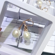 Joyería para mujer, 10x12mm, perlas barrocas blancas, pendientes de gancho colgantes de oro, Perla Natural de agua dulce auténtica 2024 - compra barato