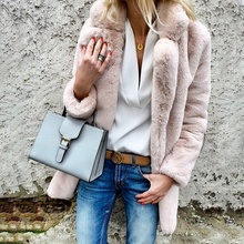 Women Fashion Solid Color Coat Female Lapel Fluff Thickened Loose Faux Fur Cardigan Coat Autumn Winter Warm Jacket Outwear Long 2024 - buy cheap