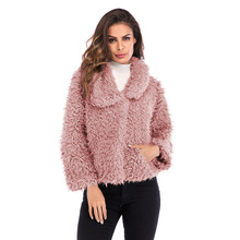 2019 Winter Wool Overcoat Warm Outerwear Women Pink Faux Fur Coat Turn Down Collar Long Sleeve Short Slim Cardigan Women Outwear 2024 - buy cheap