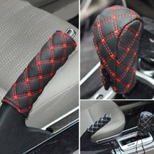 Fashion Car Faux Leather Gear Shift Knob Cover Hand Brake Cover Sleeve 2 in 1 Set 2024 - buy cheap