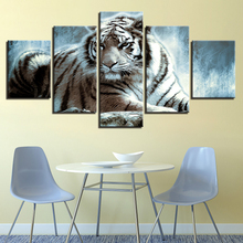 Cuadro de lona con impresión HD, decoración para sala de estar o pared del dormitorio, arte, 5 piezas, pinturas de animales, Tigre, póster Modular 2024 - compra barato