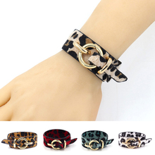 Leopard Print Wide Bracelet PU Leather Bangle Jewelry Women Fashion Simple Adjustable Wristband Creative Buckle Cuff Bracelets 2024 - buy cheap
