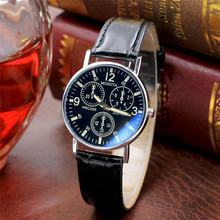Часы мужские, кожаные, классические, повседневные, кварцевые, с синим стеклом 2024 - купить недорого