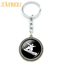 TAFREE Snowboarding keychain glass cabochon sports silhouette snowboard art pendant key ring jewelry chaveiro friends gift KC603 2024 - buy cheap