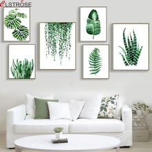 Clstrose tela de impressão tropical, folhas de planta tropical, moderna, verde nórdico, fotos de parede, quarto de criança, pintura grande, arte 2024 - compre barato